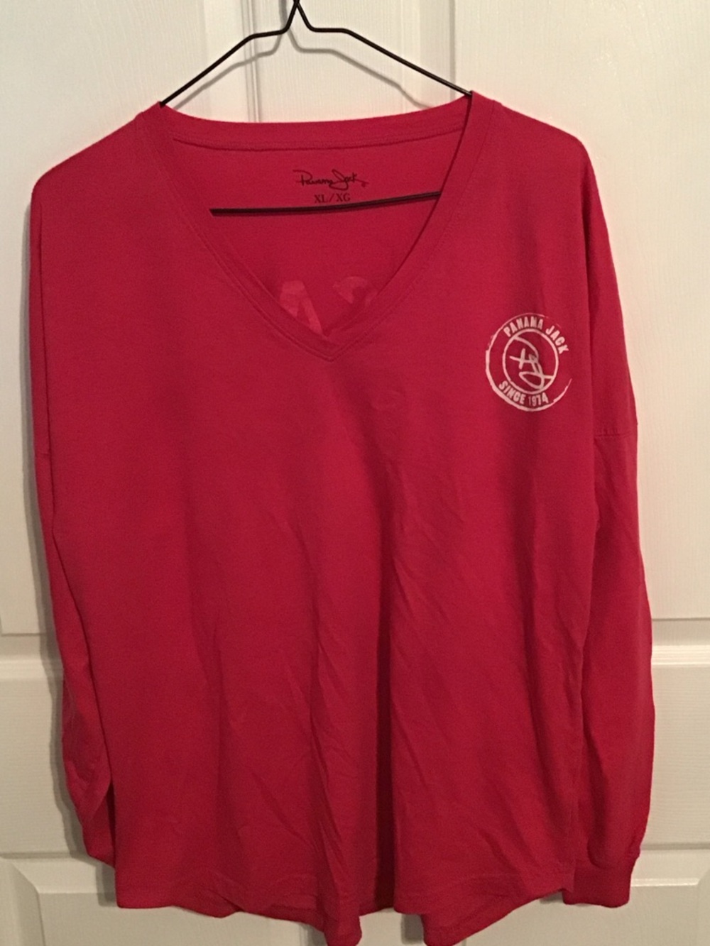 Panama Jack V-Neck Long Sleeve Tee in Bright Pink